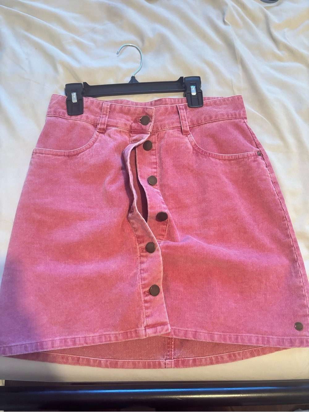 Roxy Pink Button-Front Corduroy Mini Skirt